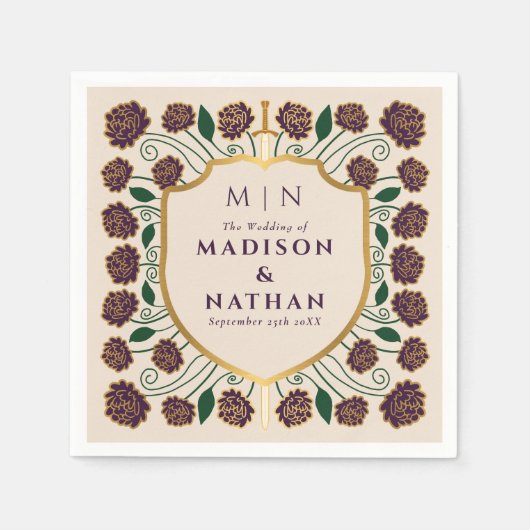 Sword & Shield Medieval Fantasy Monogram Weddensch Servet (Voorkant)