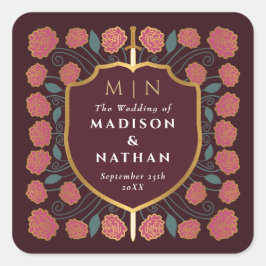 Sword & Shield Medieval Fantasy Monogram Weddensch Vierkante Sticker