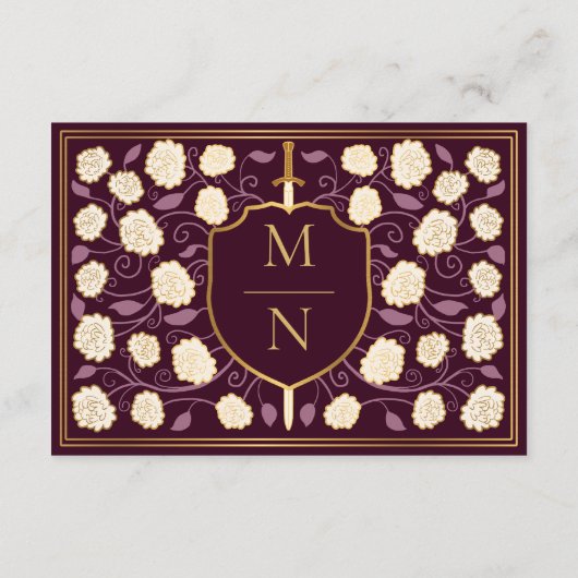 Sword & Shield Medieval Fantasy Wedding RSVP Informatiekaartje (Achterkant)