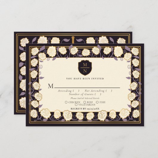 Sword & Shield Medieval Fantasy Wedding RSVP Informatiekaartje (Voorkant / Achterkant)