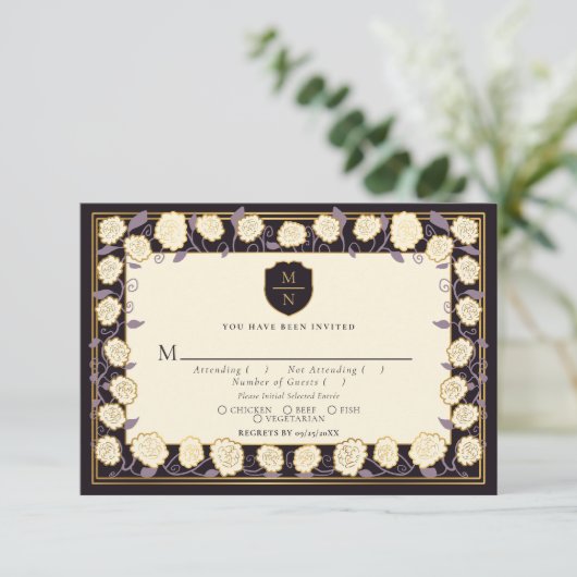 Sword & Shield Medieval Fantasy Wedding RSVP Informatiekaartje (Staand voorkant)