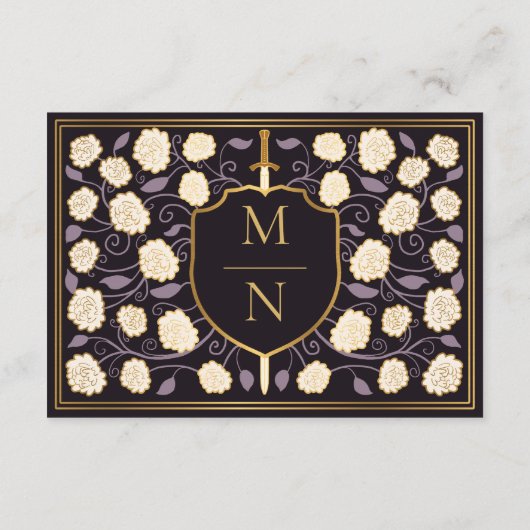 Sword & Shield Medieval Fantasy Wedding RSVP Informatiekaartje (Achterkant)