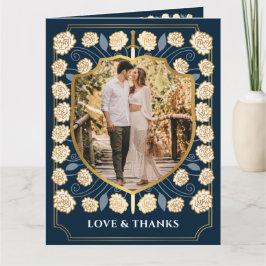 Sword Shield Middeleeuwse Fantasy Monogram Huwelij Bedankkaart