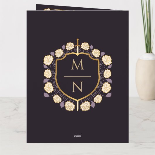Sword Shield Middeleeuwse Fantasy Monogram Huwelij Bedankkaart (Achterkant)