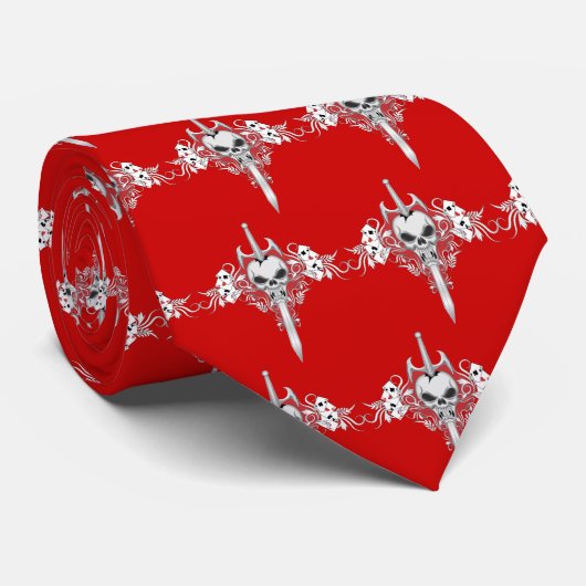 Sword Skull - RED Stropdas (Opgerold)