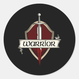 Sword Warrior Coat of Arms Medieval Sword Fight Ronde Sticker