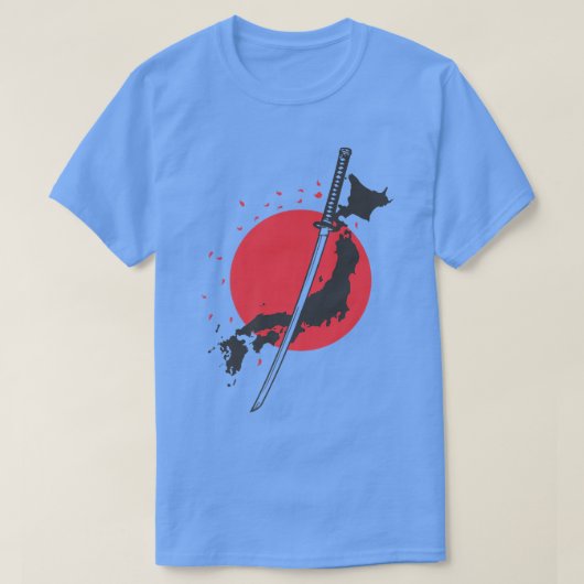 Sword with Map Outline and Flag Japan Samurai T-shirt (Design voorkant)