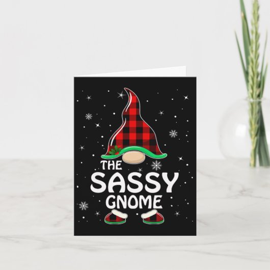 Sy Gnome Buffalo Plaid Bijpassende familie Kerstmi Kaart (Voorkant)