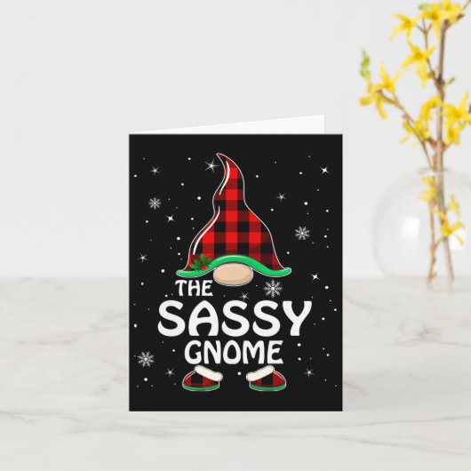 Sy Gnome Buffalo Plaid Bijpassende familie Kerstmi Kaart (Gele Bloem)