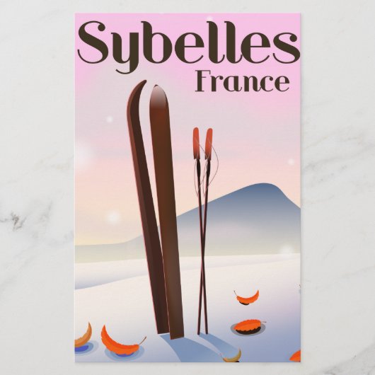 Sybelles Frankrijk Ski-poster Briefpapier (Voorkant)