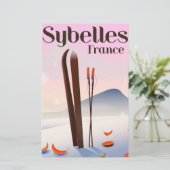 Sybelles Frankrijk Ski-poster Briefpapier (Staand voorkant)