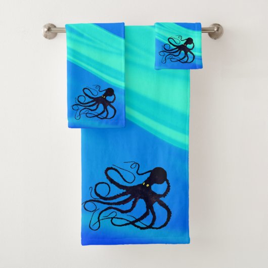 Sybille's Octo on Blue Green - Bathroom Towel Set Bad Handdoek (Insitu)