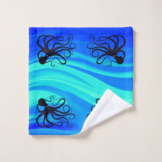 Sybille's Octo on Blue Green - Bathroom Towel Set Bad Handdoek (Wasdoekje)
