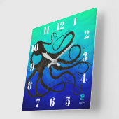 Sybille's Octo On Blue Green - Square Wall Clock Vierkante Klok (Hoek)