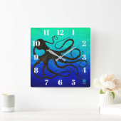 Sybille's Octo On Blue Green - Square Wall Clock Vierkante Klok (Huis)