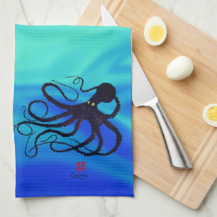 Sybille's octopus on Blue Green - Kitchen Towel Theedoek