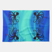 Sybille's octopus on Blue Green - Kitchen Towel Theedoek (Horizontaal)