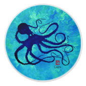 Sybille's octopus op Blue L - keramische knop (Voorkant)