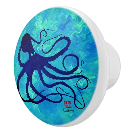 Sybille's octopus op Blue L - keramische knop (Rechts)