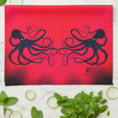 Sybille's octopus op Red - Kitchen Towel Theedoek (Gevouwen)