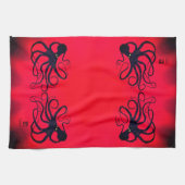 Sybille's octopus op Red - Kitchen Towel Theedoek (Horizontaal)