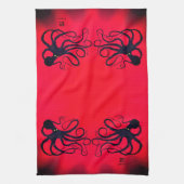 Sybille's octopus op Red - Kitchen Towel Theedoek (Verticaal)