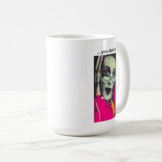 Sybil's "...Je zegt het niet!" Mok. Koffiemok (Voorkant rechts)