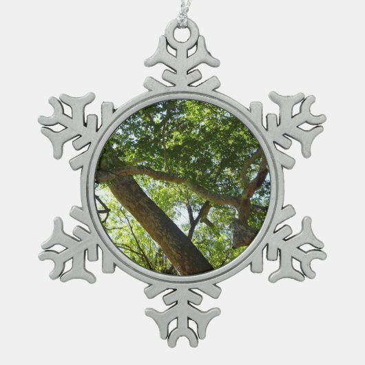 Sycamore Tree Green-Natuur Tin Sneeuwvlok Ornament (Voorkant)