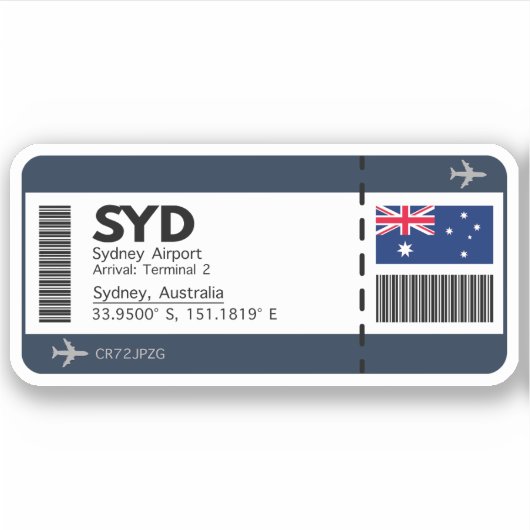 SYD Sydney Boarding Pass - Australië Ticket Sticker (Voorkant)