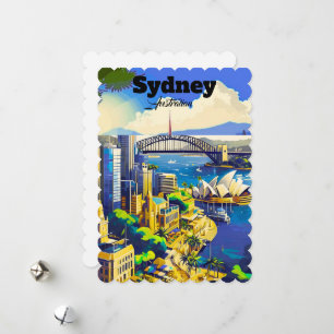 Sydney ansichtkaart, handgetekende stadkaart, geïl feestdagenkaart