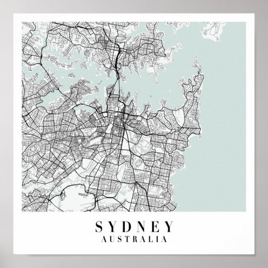 Sydney Australia Blue Water Street Map Poster (Voorkant)