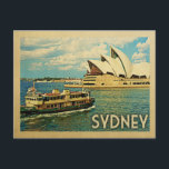 Sydney Australia Briefkaart Vintage Travel<br><div class="desc">Sydney Australia ontwerpt in Vintage Travel-stijl met het operahuis met een grote boot die langs komt.</div>