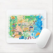 Sydney Australia Illustrated Map met Landmarks Muismat (Met muis)