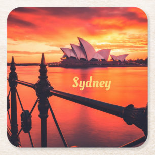 Sydney Australia Opera House Oranje Sky Kartonnen Onderzetters