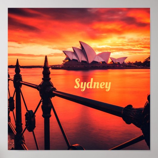 Sydney Australia Opera House Oranje Sky Poster (Voorkant)
