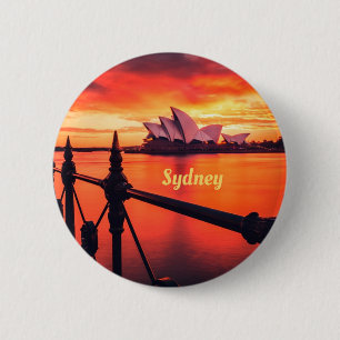 Sydney Australia Opera House Oranje Sky Ronde Button 5,7 Cm