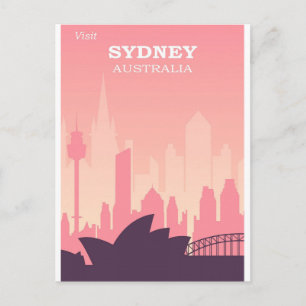 Sydney Australia Pink Vintage Travel Briefkaart