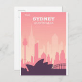Sydney Australia Pink Vintage Travel Briefkaart (Voorkant / Achterkant)