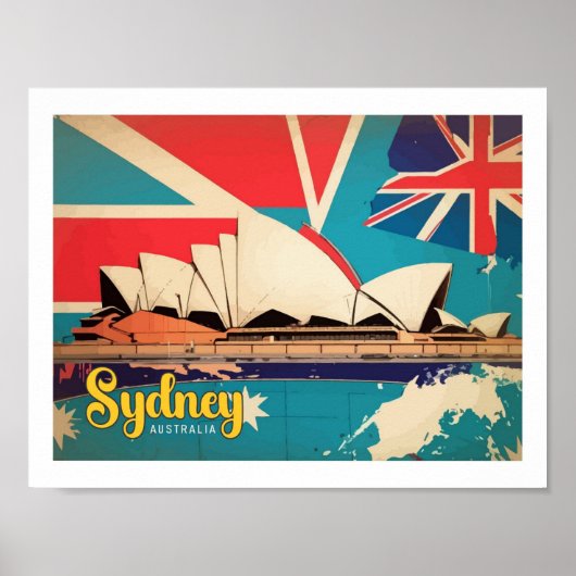 Sydney Australia Pop Art Travel Illustration Poster (Voorkant)