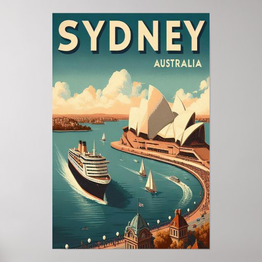Sydney Australia Retro Travel Poster (Voorkant)
