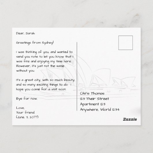 Sydney Australia with Opera House from Water Briefkaart (Achterkant)