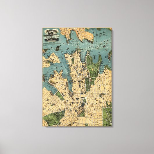 Sydney, AustraliaPanoramic Map Canvas Afdruk (Voorkant)