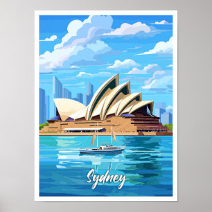Sydney Australië Art Vintage Travel Illustratie Poster