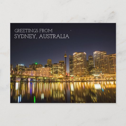 Sydney Australië Darling Harbor 's Nachts Briefkaart (Voorkant)