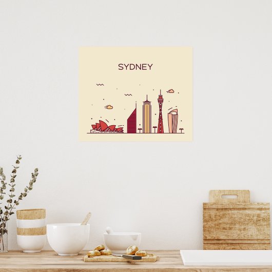 Sydney, Australië | Doodle Skyline Poster (Keuken)