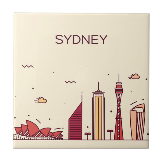Sydney, Australië | Doodle Skyline Tegeltje (Voorkant)