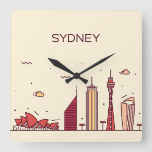 Sydney, Australië   Doodle Skyline Vierkante Klok