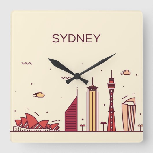 Sydney, Australië | Doodle Skyline Vierkante Klok (Voorkant)