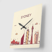 Sydney, Australië | Doodle Skyline Vierkante Klok (Hoek)