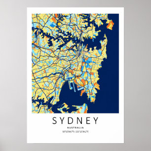 Sydney Australië kaartposter Kleurrijke moderne Poster